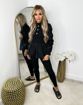 Kerri Ribbed Jewelled Detail Lounge Set - Black